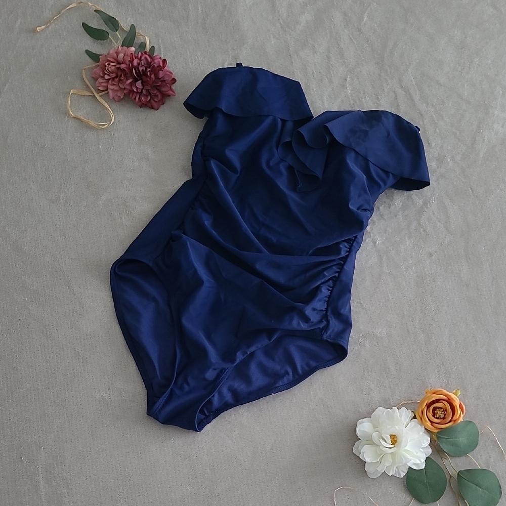 Elegant Navy Blue One-Piece Swimsuit